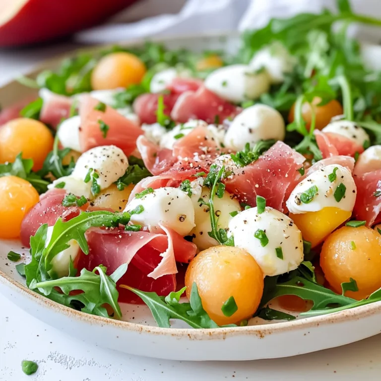 Insalata di melone con prosciutto di pollo mozzarella e rucola