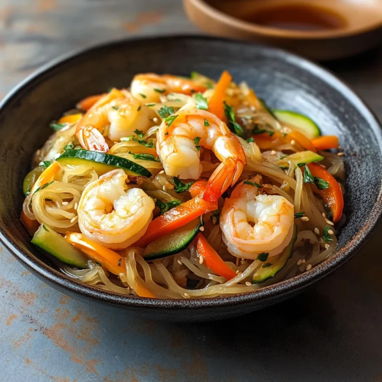 Spaghetti di soia con verdure e gamberi